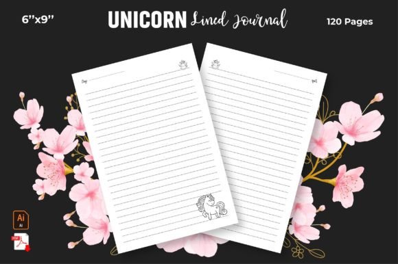 Download Unicorn Theme Lined Journal KDP Interior - Unicorn theme Collection