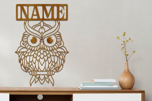 Download Owl Laser Cutting Wooden Name Sign Svg - Wooden name Collection