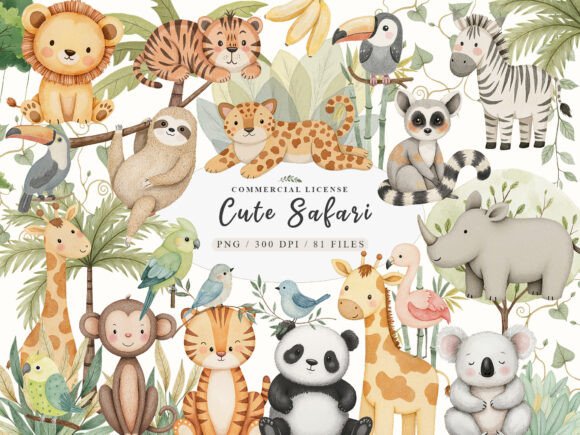 Download Watercolor Cute Boho Baby Safari Animals - Premium Bundle